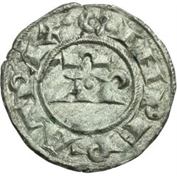 Monete e Medaglie di Zecche Italiane.   Brindisi. Enrico VI (1191-1197). Denaro.   Sp.30. MI. g. 0.8