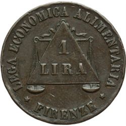 Monete e Medaglie di Zecche Italiane.   Firenze. Lega Economica Alimentare. Tessera o gettone da una