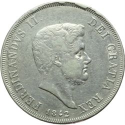 Monete e Medaglie di Zecche Italiane.   Napoli. Ferdinando II (1830-1859). Piastra 1842.   MIR 501/2