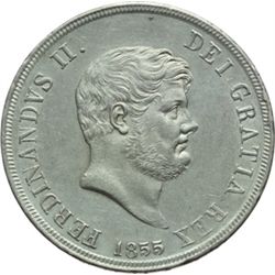 Monete e Medaglie di Zecche Italiane.   Napoli. Ferdinando II (1830-1859). Piastra 1855.   MIR 503/4