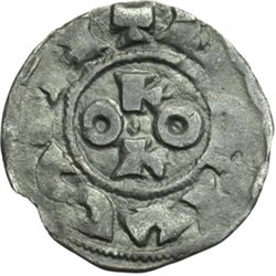 Monete e Medaglie di Zecche Italiane.   Pavia. Ottone III (983-1002). Denaro.   CNI tav. XL, 8. AG. 