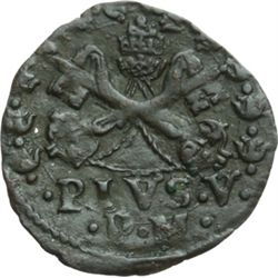 Monete e Medaglie di Zecche Italiane.   Roma. Pio V (1566-1572). Quattrino.   Berm. 1104. MI. g. 0.4