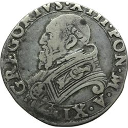 Monete e Medaglie di Zecche Italiane.   Roma. Gregorio XIII (1572-1585). Testone A. XI.   M. 13a. Be