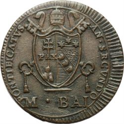 Monete e Medaglie di Zecche Italiane.   Roma. Pio VII (1800-1823). Mezzo baiocco 1802, A. II.   Pag.