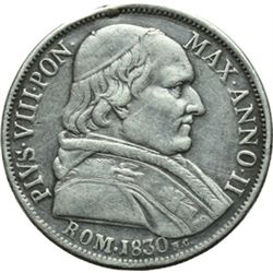 Monete e Medaglie di Zecche Italiane.   Roma. PIO VIII (1829-1830). 30 baiocchi 1830, A. II.   Pag. 