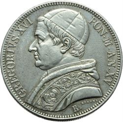 Monete e Medaglie di Zecche Italiane.   Roma. Gregorio XVI (1831-1846). Scudo 1845, A. XV.   Pag. 21