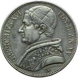 Monete e Medaglie di Zecche Italiane.   Roma. Gregorio XVI (1831-1846). Scudo 1845, A. XV.   Pag. 21