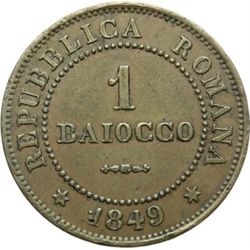 Monete e Medaglie di Zecche Italiane.   Roma. Repubblica Romana (1849). Baiocco 1849.   Pag. 344. Mo