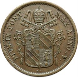 Monete e Medaglie di Zecche Italiane.   Roma. Pio IX (1846-1870). Baiocco 1850, A. V.   Pag. 503a. M