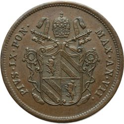 Monete e Medaglie di Zecche Italiane.   Roma. Pio IX  (1846-1870). 2 baiocchi 1853, A. VII.   Pag. 4