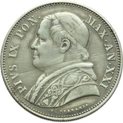 Monete e Medaglie di Zecche Italiane.   Roma. Pio IX  (1846-1870). 2 lire e mezzo 1867, A. XXI.   Pa