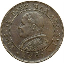 Monete e Medaglie di Zecche Italiane.   Roma. Pio IX  (1846-1870). 2 soldi 1867, A. XXI.   Pag. 599.