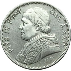 Monete e Medaglie di Zecche Italiane.   Roma. Pio IX  (1846-1870). 5 lire 1870, A. XXIV.   Pag. 549.