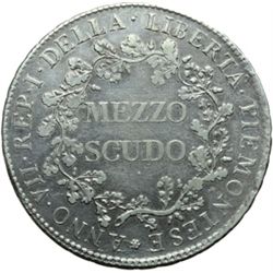 Monete e Medaglie di Zecche Italiane.   Torino. Repubblica Piemontese (1798-1799). Mezzo scudo 1799 