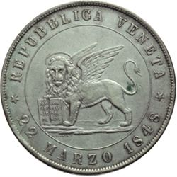 Monete e Medaglie di Zecche Italiane.   Venezia. Governo Provvisorio (1848-1849). 5 lire  22 marzo 1