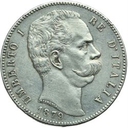 Casa Savoia - Regno di Sardegna - Regno di Italia.  Regno di Italia.  Umberto I (1878-1900). 5 lire 