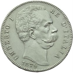 Casa Savoia - Regno di Sardegna - Regno di Italia.  Regno di Italia.  Umberto I (1878-1900). 5 lire 