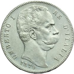 Casa Savoia - Regno di Sardegna - Regno di Italia.  Regno di Italia.  Umberto I (1878-1900). 5 lire 