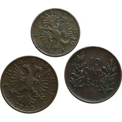 Monete e Medaglie Estere.   Albania. Amet Zogu (1926-1927). Lotto di 3 monete: 10 leku 1926, 2 e 1 q