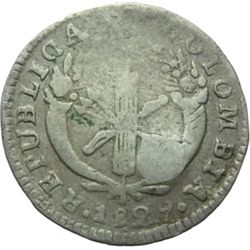 Monete e Medaglie Estere.   Colombia. Repubblica (1819-1830). Real 1829,Pn. Contromarca R al rovesci