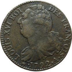 Monete e Medaglie Estere.   Francia. Costituzione (1789-1792). 2 sols 1792 A-Parigi, A. IV.   Gaud. 
