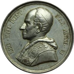 Medaglie Papali.    Leone XIII (1878-1903), Gioacchino Pecci. Medaglia annuale, A. VI. Omaggio al Po