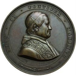 Medaglie Papali.    Pio IX  (1846-1878), Giovanni Mastai Ferretti. Medaglia s.d. per la fine dei lav