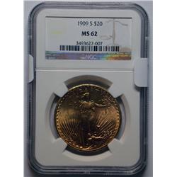 1909S $20 GOLD  NGC62
