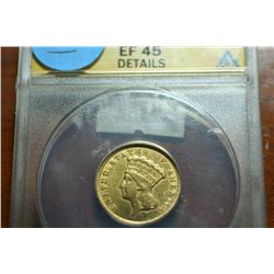 1854 $3 Gold Piece (ANACS-EF-45)