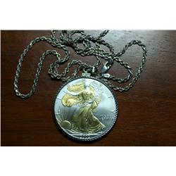 2002 Silver Eagle With Gold Highlights Necklace