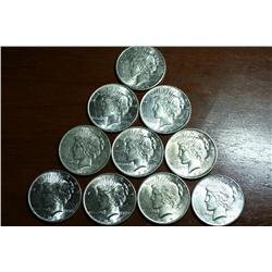 Lot Of 10 Peace Dollars (AU/BU)