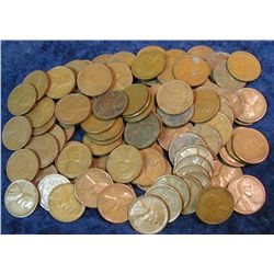 90. (100) Mixed Date Wheat Cents. Circulated.