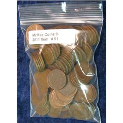 91. (100) Mixed Date Wheat Cents. Circulated.