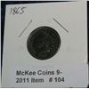 Image 1 : 104. 1865 Indian Head Cent. VG-8. Dark.