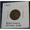 Image 1 : 108. 1869 Indian Head Cent. G-4.