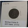 Image 1 : 113. 1874 Indian Head Cent. G-4.