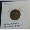 Image 1 : 128. 1912 S Lincoln Cent. VG-8.