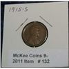 Image 1 : 132. 1915 S Lincoln Cent. VG-8.