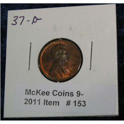153. 1937 D Lincoln Cent. Toned Unc.