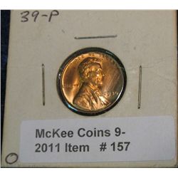 157. 1939 P Lincoln Cent. Brilliant MS 66.