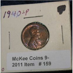 159. 1940 P Lincoln Cent. Unc. Mottled toning.
