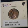 Image 1 : 159. 1940 P Lincoln Cent. Unc. Mottled toning.