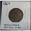 Image 1 : 164. 1864 U.S. Civil War Two Cent Piece. AG-G.