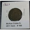 Image 1 : 166. 1867 U.S. Two Cent Piece. VG-8.
