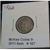 Image 1 : 167. 1866 U.S. Three Cent Nickel. F-12.