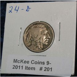 201. 1924 D Buffalo Nickel. VG-8.