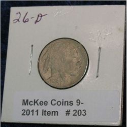203. 1926 D Buffalo Nickel. F-12.