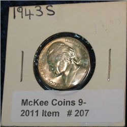 207. 1943 S Silver Jefferson War Nickel. Brilliant MS 65.