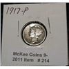 Image 1 : 214. 1917 P Mercury Dime. VG-8.