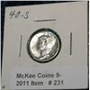 Image 1 : 231. 1940 S Mercury Dime. Unc.